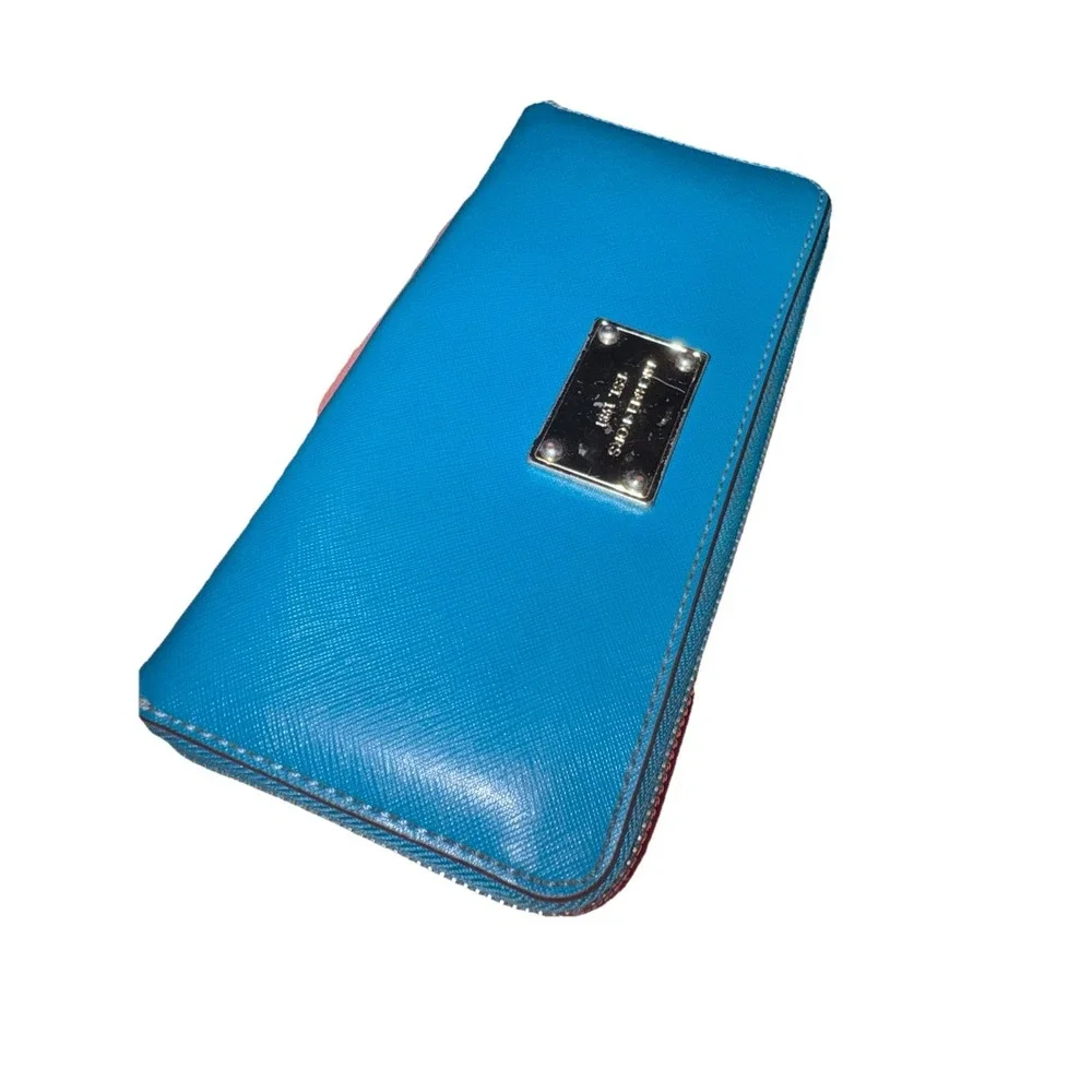 Michael Kors‎ Continental Zip Around Wallet Teal Saffiano Leather